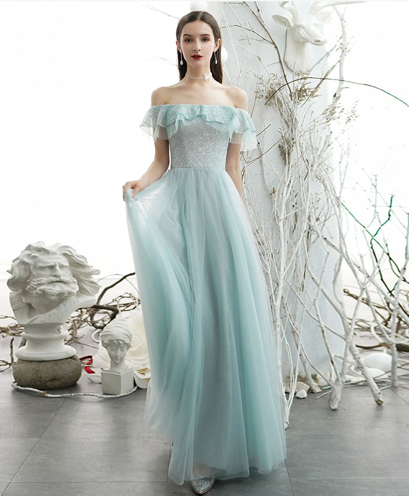 Green Tulle Sequin Long Prom Dress, Green Formal Graduation Dress – shopluu