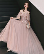 Pink Sweetheart Tulle Lace Applique Long Prom Dress, Evening Dress