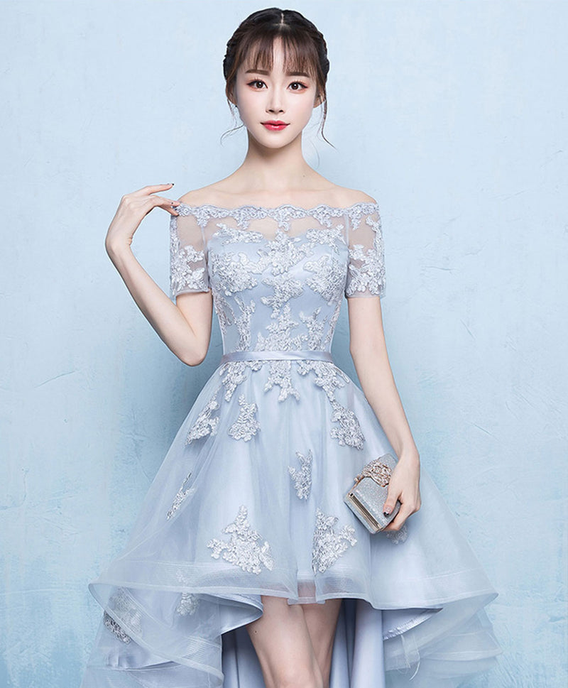 Gray A-line High Low Tulle Prom Dress, Gray Bridesmaid Dress – shopluu