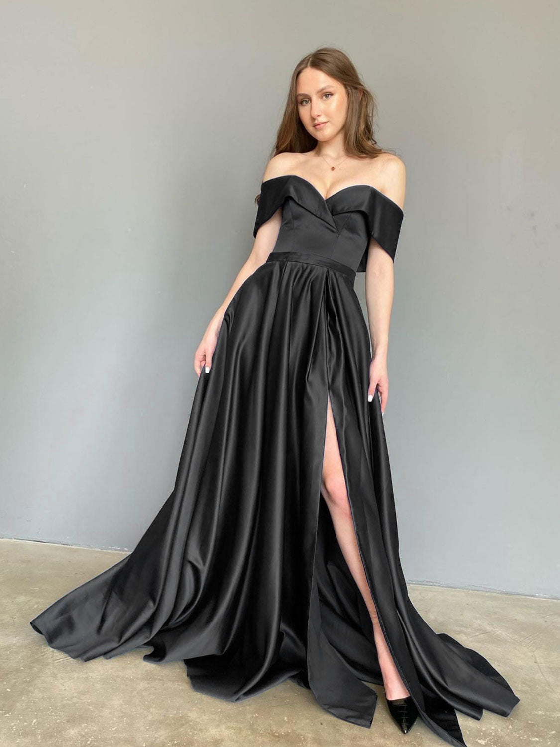 Blue Sweetheart Off Shoulder Satin Long Prom Dress, Blue Formal Graduation Party Dress