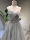 Aline Tea Length Gray Prom Dress, Gray Tulle Homecoming Dress