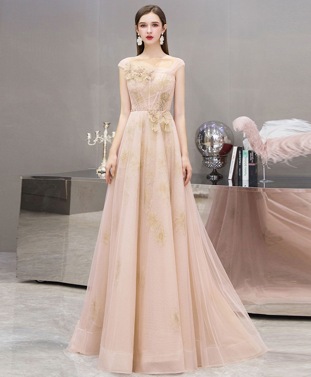Pink Tulle Lace Long Prom Dress Pink Tulle Formal Dress