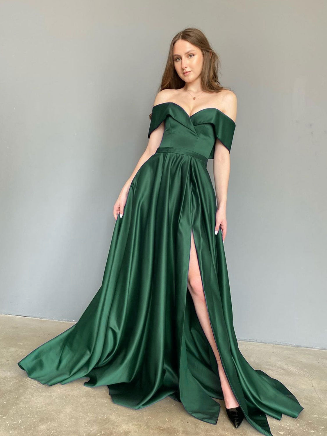 Blue Sweetheart Off Shoulder Satin Long Prom Dress, Blue Formal Graduation Party Dress