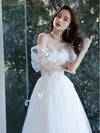 White Sweetheart Off Shoulder Tulle Lace Tea Length Prom Dress