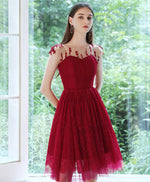 Burgundy Short Prom Dress, Burgundy Homecoming Dress with Beading Sequin