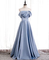 Simple Blue Off Shoulder Satin Long Prom Dress Blue Bridesmaid Dress