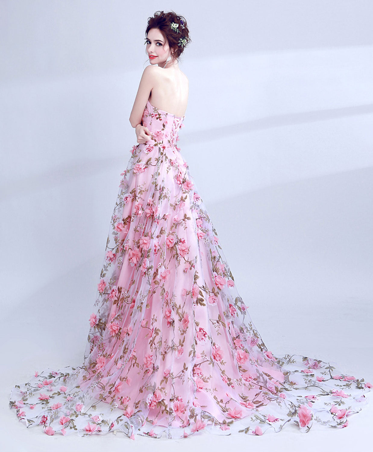 pink floral graduation dress Pink Floral Lace Homecoming Dress Off the Shoulder Graduation Dress hc322 Pink / US10