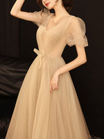 Simple A line Champagne Long Prom Dress, Champagne Bridesmaid Dress