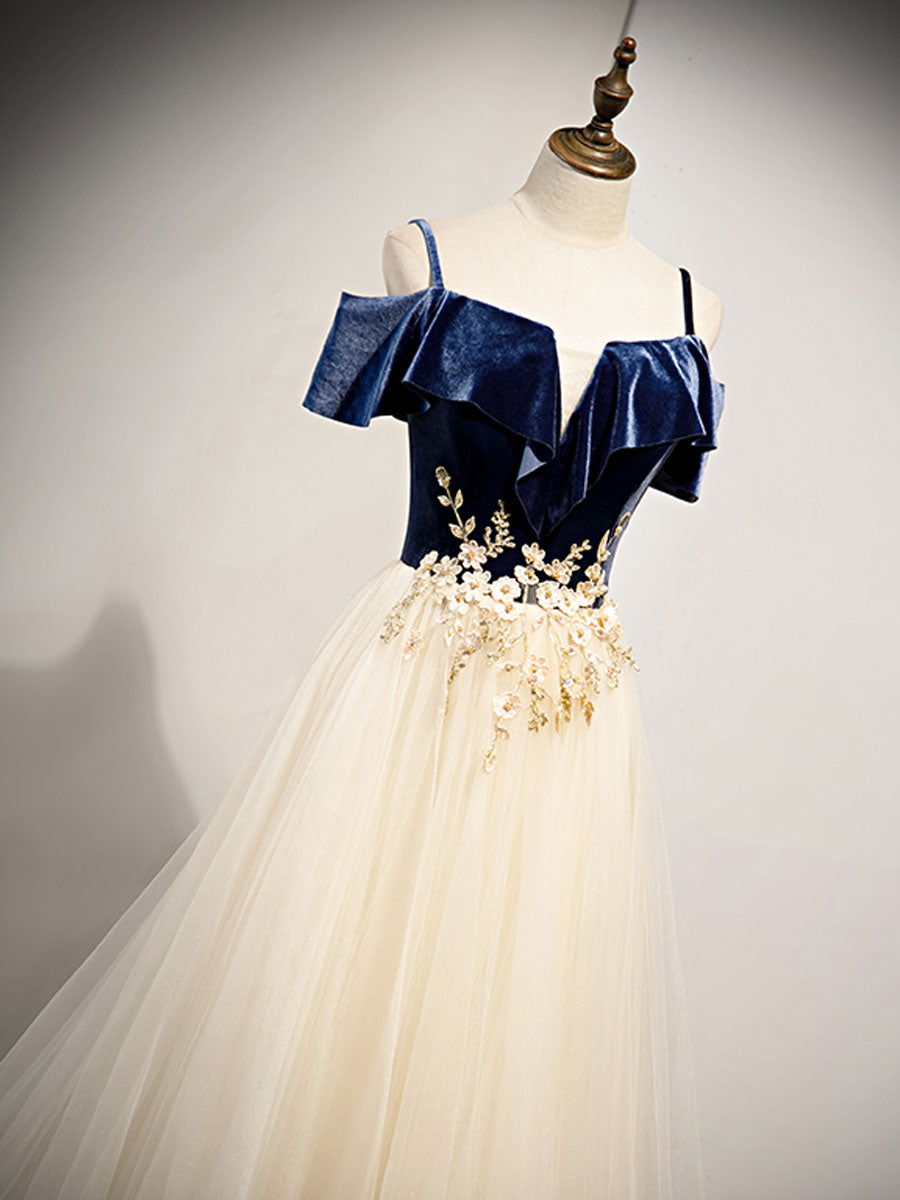 Champagne Tulle Lace Long Prom Dress, Champagne Evening Dress – shopluu