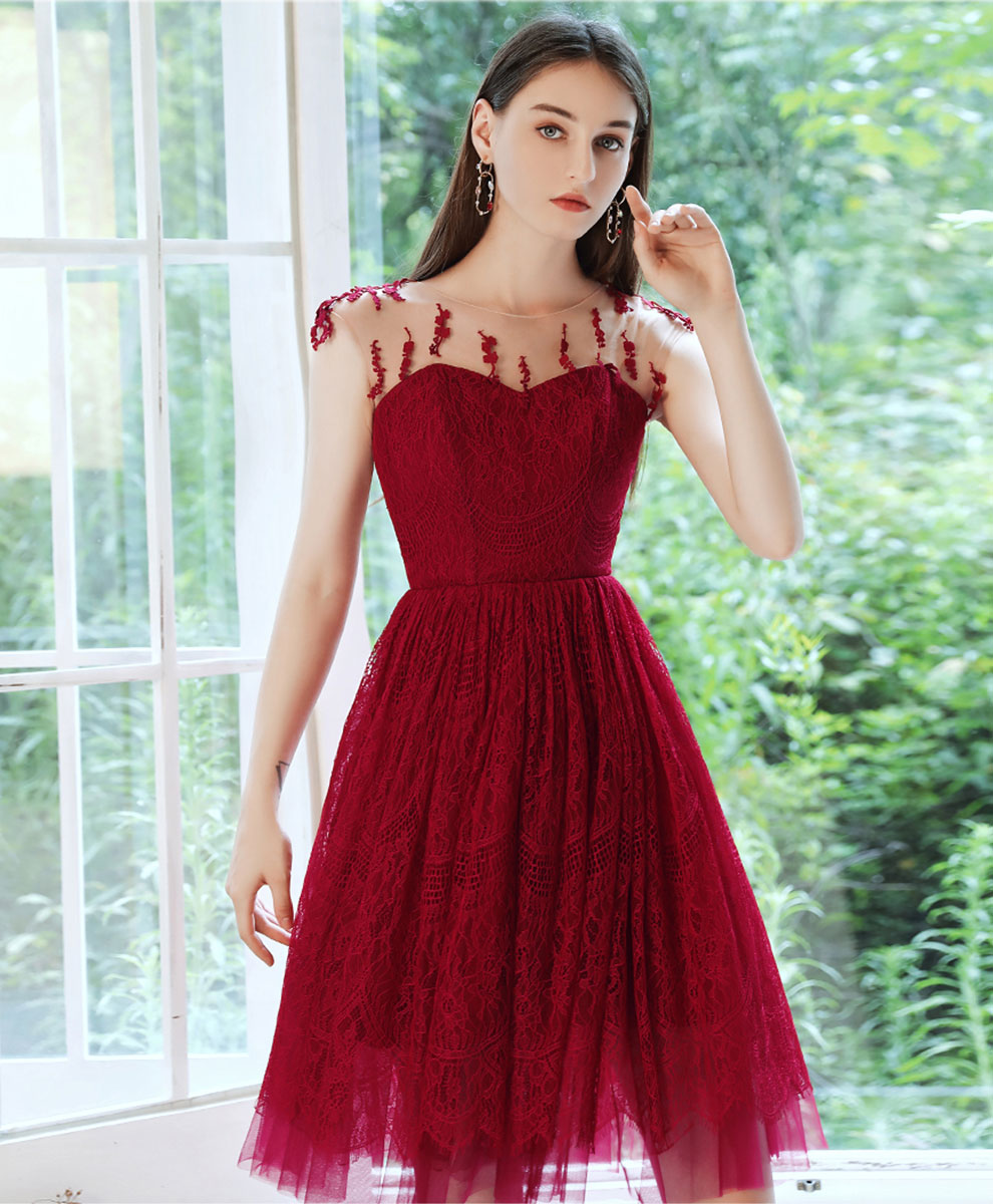 Burgundy Short Prom Dress, Burgundy Homecoming Dress with Beading Sequ