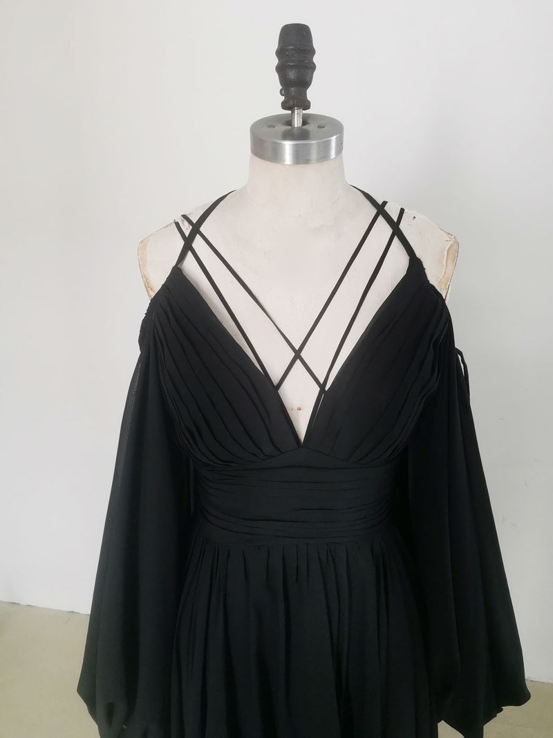 Simple A line  Black Long Prom Dress, Black Evening Graduation Dresses