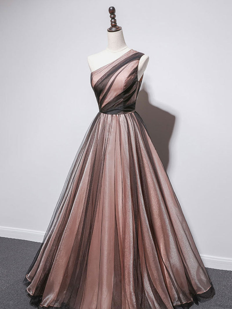 one shoulder prom dress 2020 One Shoulder Lace Long Prom Dresses, Pink A-line Newest Prom Dresses 2 ClaireBridal