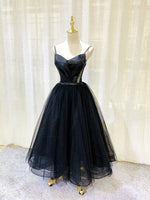 Simple Tulle Tea Length Black Prom Dress, Black Homecoming Dress