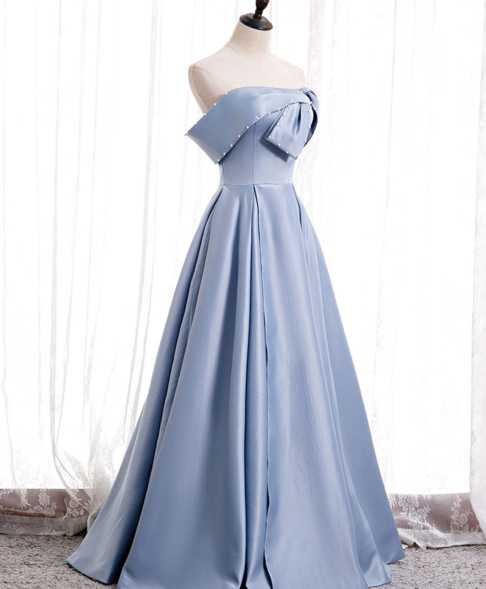 Off the Shoulder Blue Satin Long Prom Dresses, Off Shoulder Blue Formal Evening Dresses, US 6 / Custom Color / No Rush Off the Shoulder Blue Satin Long Prom Dresses, Off Shoulder Blue Formal Evening Dresses, US 6 / Custom Color / No Rush