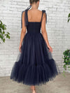 Simple Tulle Short Blue Prom Dress, Tulle Short Puffy Dark Blue Homecoming Dress