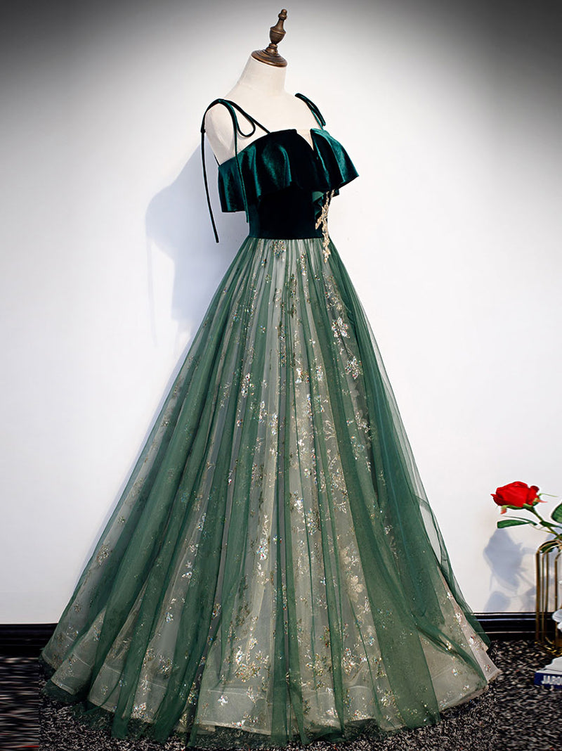 Green Tulle Lace Long Prom Dress, Green Tulle Formal Dress shopluu Green Tulle Lace Long Prom Dress, Green Tulle Formal Dress shopluu