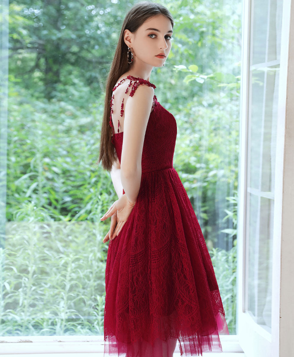 Burgundy Short Prom Dress, Burgundy Homecoming Dress with Beading Sequ