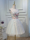Cute Tulle Short Lace Applique Short Prom Dress, Tulle Puffy Homecoming Dress
