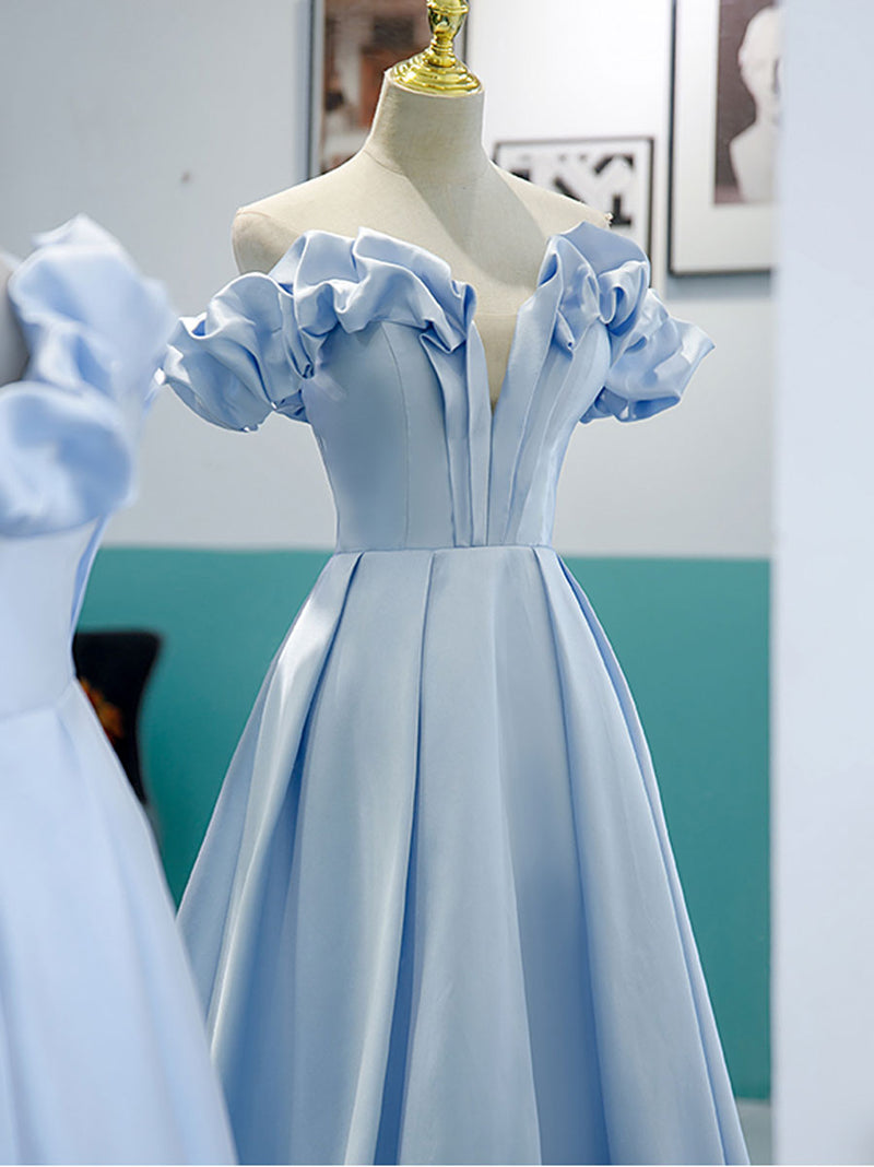Blue A-line Off Shoulder Long Prom Dress, Blue Evening Dress shopluu Blue A-line Off Shoulder Long Prom Dress, Blue Evening Dress shopluu