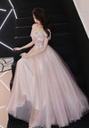Pink Tulle Lace Long Prom Dress, Pink Bridesmaid Dress