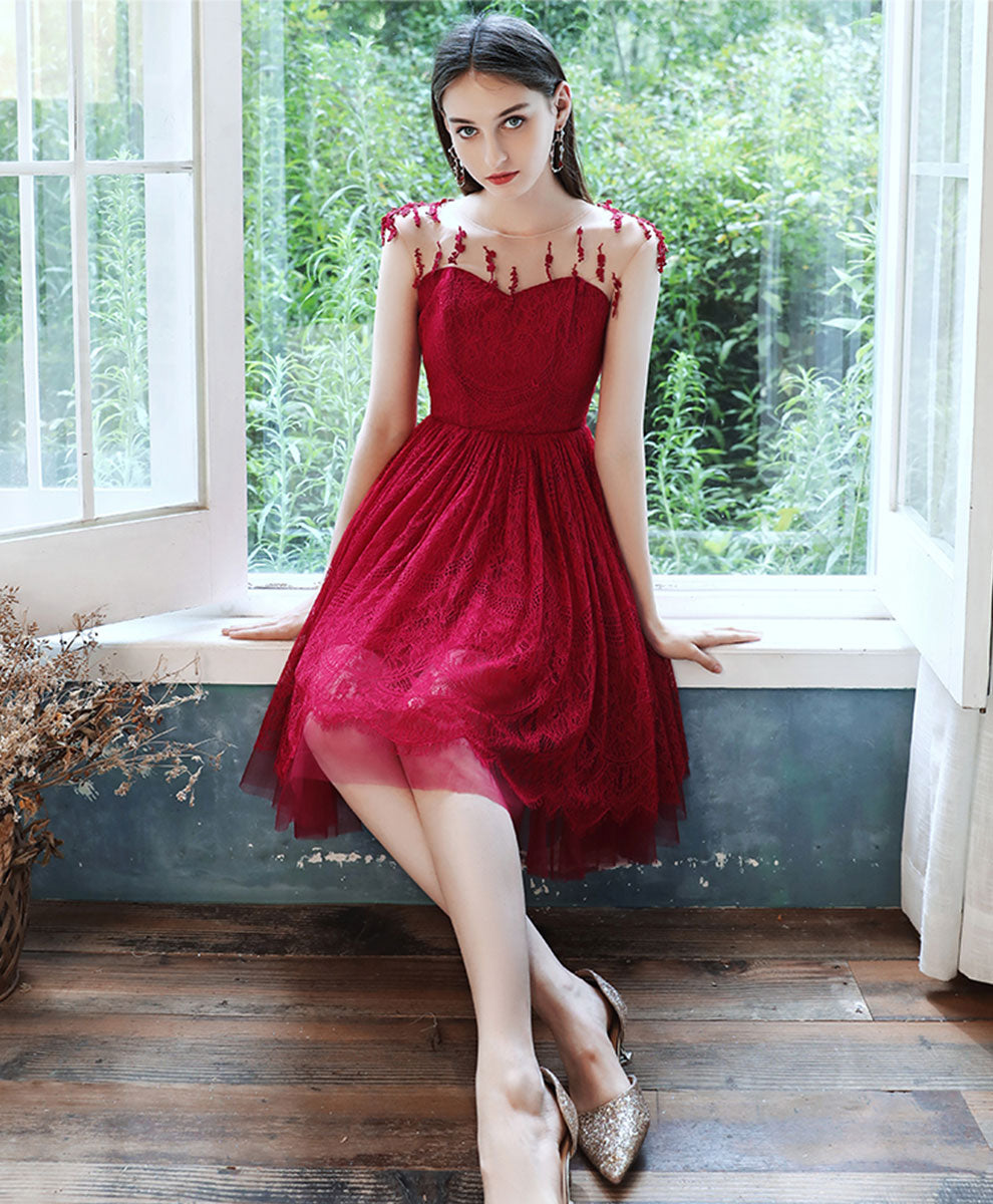 Burgundy Short Prom Dress, Burgundy Homecoming Dress with Beading Sequ