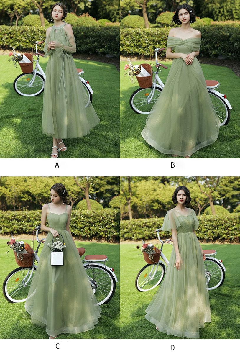 Simple Green Tulle Long Prom Dress, Green Formal Bridesmaid Dress