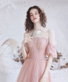 Pink Aline Tulle Long Prom Dress, Pink Formal Evening Party Dress