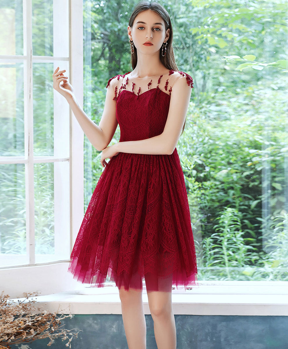 Burgundy Short Prom Dress, Burgundy Homecoming Dress with Beading Sequ