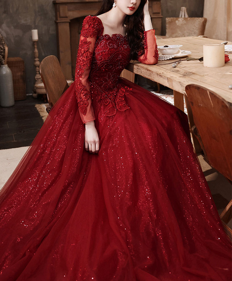 Burgundy Aline Lace Long Prom Dress, Burgundy Tulle Formal Graduation Dress US 12 / Custom Color Burgundy Aline Lace Long Prom Dress, Burgundy Tulle Formal Graduation Dress US 12 / Custom Color