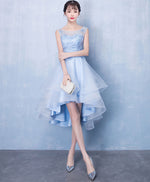 Blue Scoop Neck Tulle Short Prom Dresses, A line Blue Homecoming Dresses