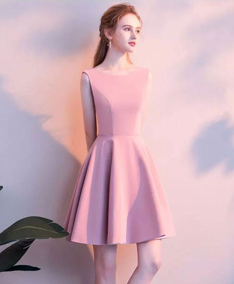 Simple Pink Satin Short Prom Dress Pink Satin Homecoming Dress