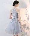 Gray Lace Tulle Short Prom Dress Gray Tulle Lace Homecoming Dress