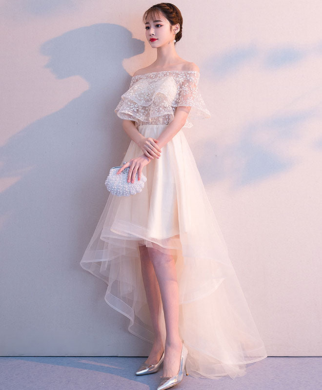 Champagne Tulle High Low Prom Dress, Tulle Evening Dress – shopluu