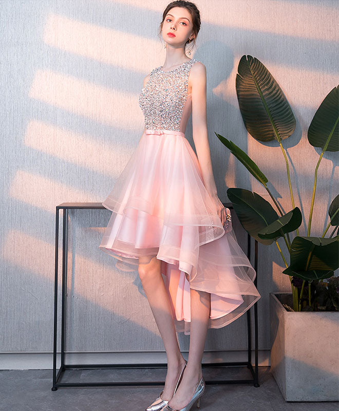 pink homecoming dress sequin Glitter Sequins Hot Pink One Shoulder Short Homecoming Dresses, MH589