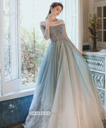 Unique Tulle Sequin Long Prom Dress Tulle Formal Dress