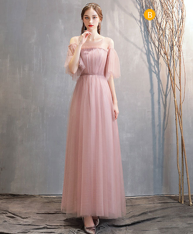Simple Pink Tulle Long Prom Dress Pink Tulle Bridesmaid Dress