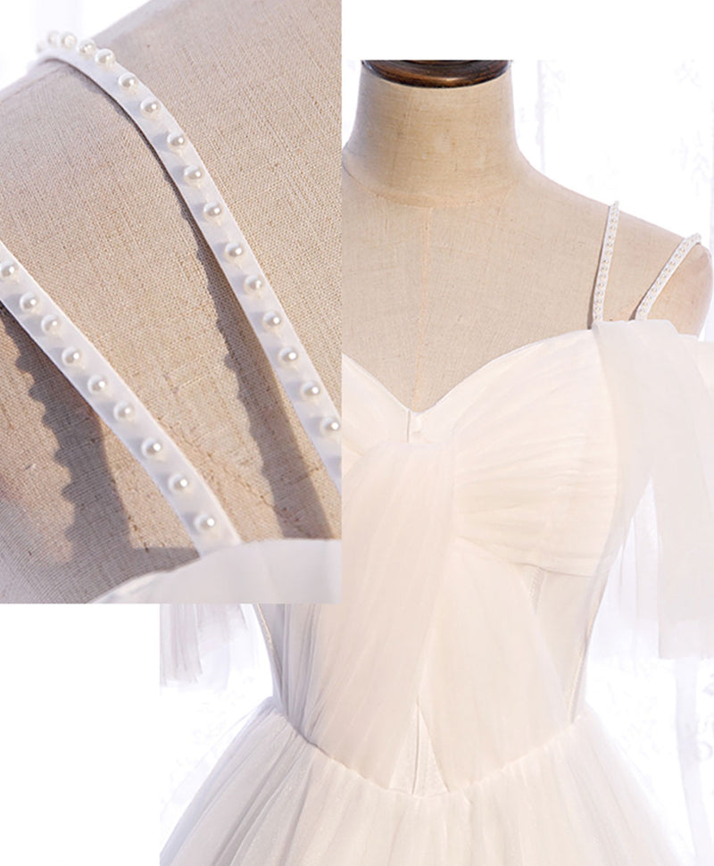 White Sweetheart Tulle Long Prom Dress, White Bridesmaid Dress