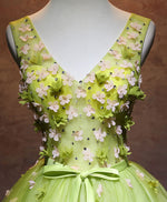 Green V Neck Tulle Short Prom Dress, Green Homecoming Dress