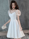 White Satin Short Prom Dress, White Homecoming Dress