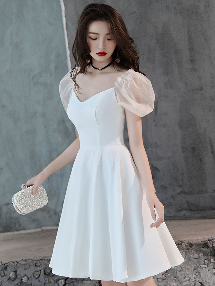 White Satin Short Prom Dress, White Homecoming Dress – shopluu
