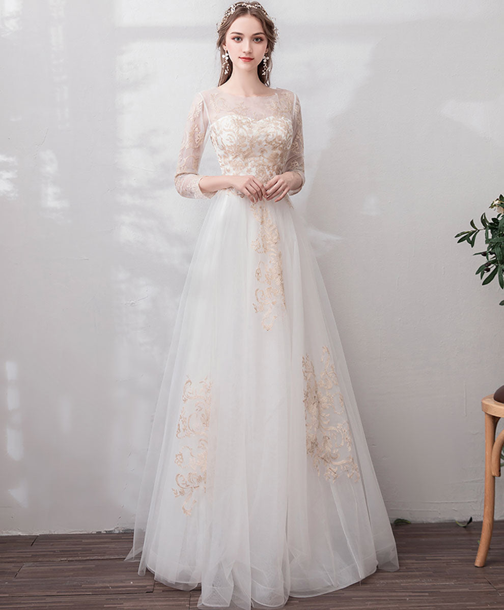 White Round Neck Tulle Lace Long Prom Dress Lace Formal Dress US 4 / White White Round Neck Tulle Lace Long Prom Dress Lace Formal Dress US 4 / White