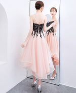 Pink V Neck Tulle Lace Short Prom Dress, Pink Homecoming Dress