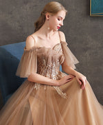Champagne Tulle Lace Long Prom Dress Tulle Formal Dress