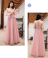 Pink Tulle Lace Long Prom Dress, Pink Tulle Lace Bridesmaid Dress
