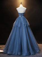 Blue Sweetheart Neck Tulle Long Prom Dress Blue evening dress