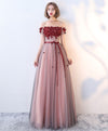 Burgundy Tulle Lace Long Prom Dress, Burgundy Evening Dress