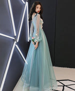 Green Tulle Lace Applique Long Prom Dress, Green Evening Dress