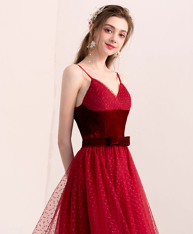 Cute Burgundy Tulle Short Prom Dress, Burgundy Homecoming Dress