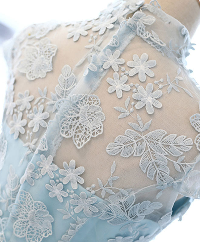 Light Blue Applique Short Prom Dress, Blue Homecoming Dress shopluu Light Blue Applique Short Prom Dress, Blue Homecoming Dress shopluu