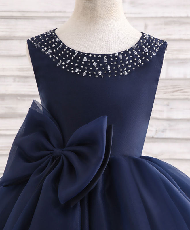 Dark Blue Round Neck Flower Girl Dress shopluu Dark Blue Round Neck Flower Girl Dress shopluu